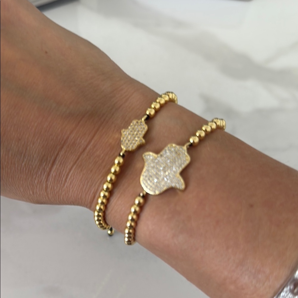 Gold Hamsa Hand Bracelet Set  gold plated